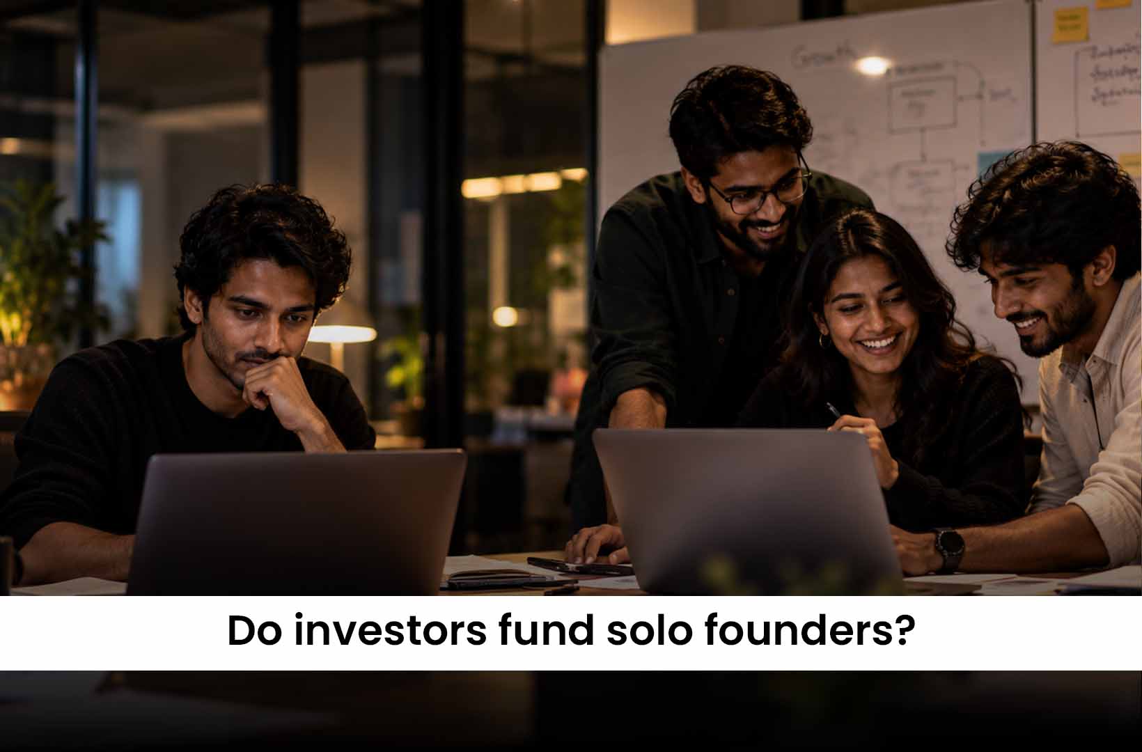 Chart comparing solo founder and multi-founder fundraising rates, showing 80% of funded companies had more than one founder