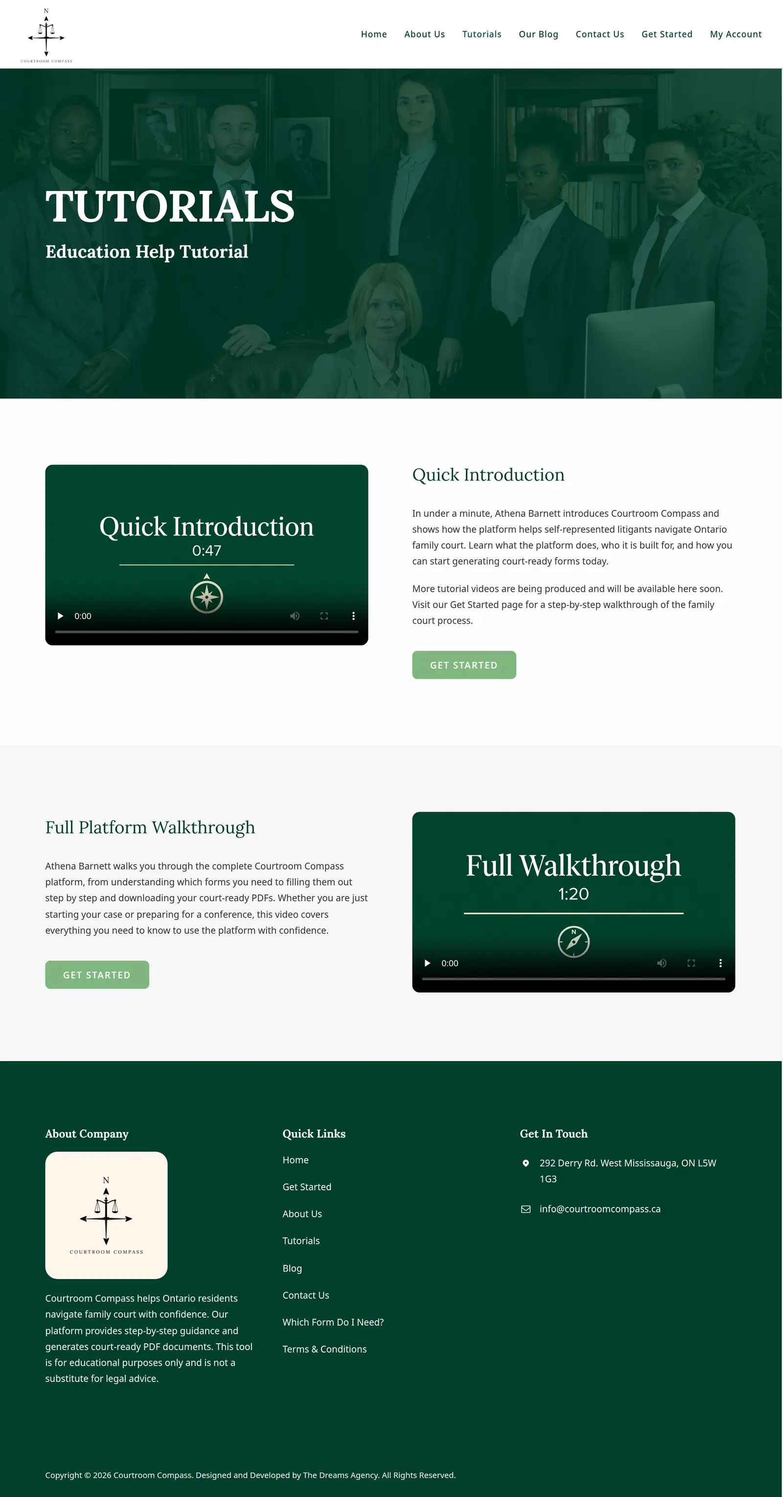 Tutorials - Courtroom Compass website developed & designed by Dreams Agency Mississauga, Ontario