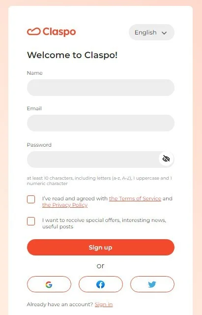 Sign up/Log in