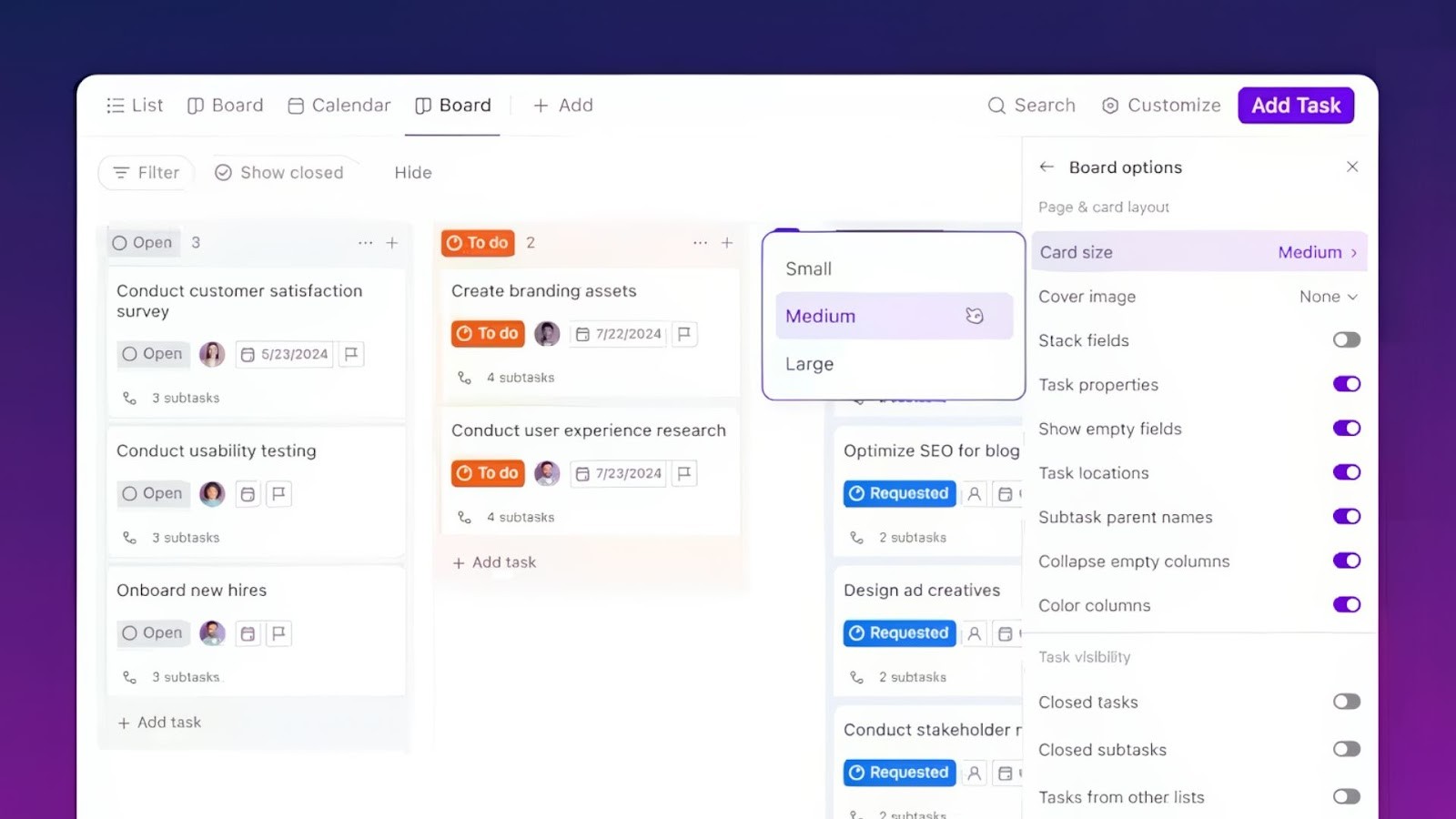 ClickUp's feature-rich and customizable board