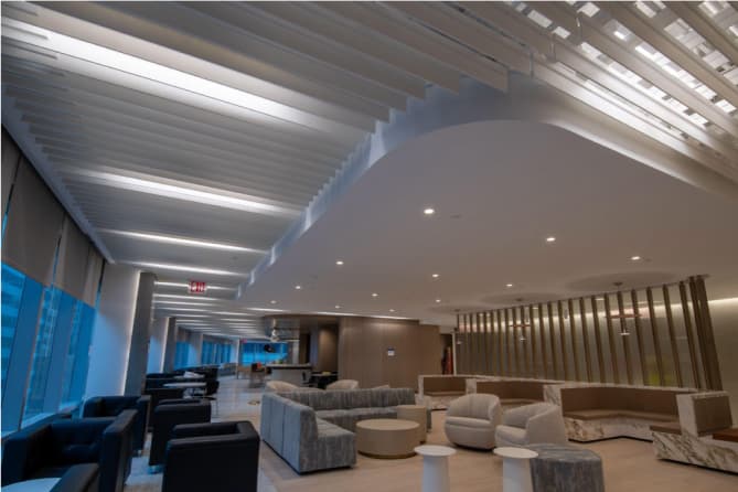 A modern office with lots of couches