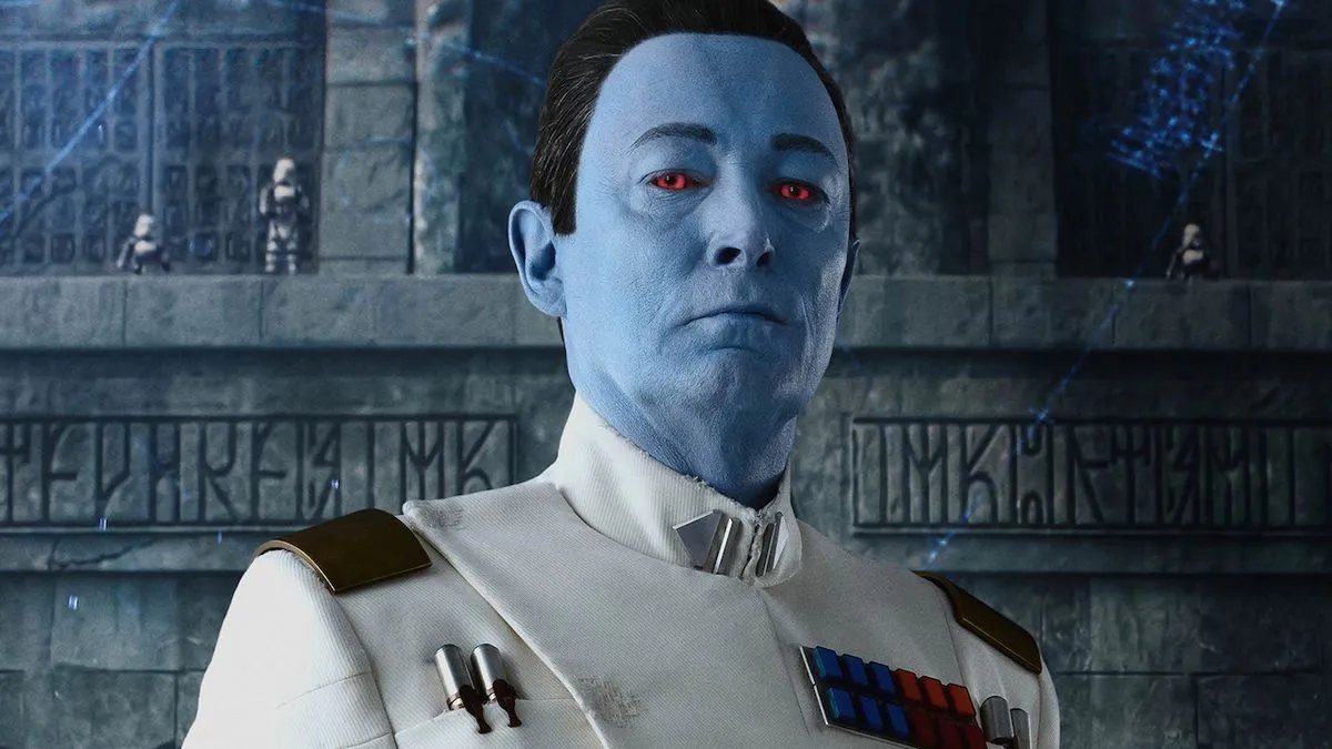 Grand Admiral Thrawn from the Ahsoka series wearing a white uniform