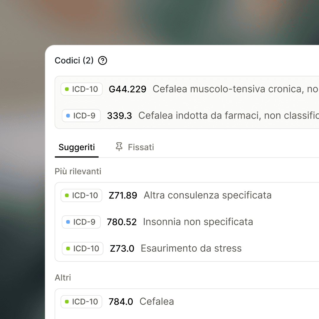 Tandem Coding Assistant suggesting diagnosis and procedure codes alongside a clinical note, with codes ranked by relevance.
