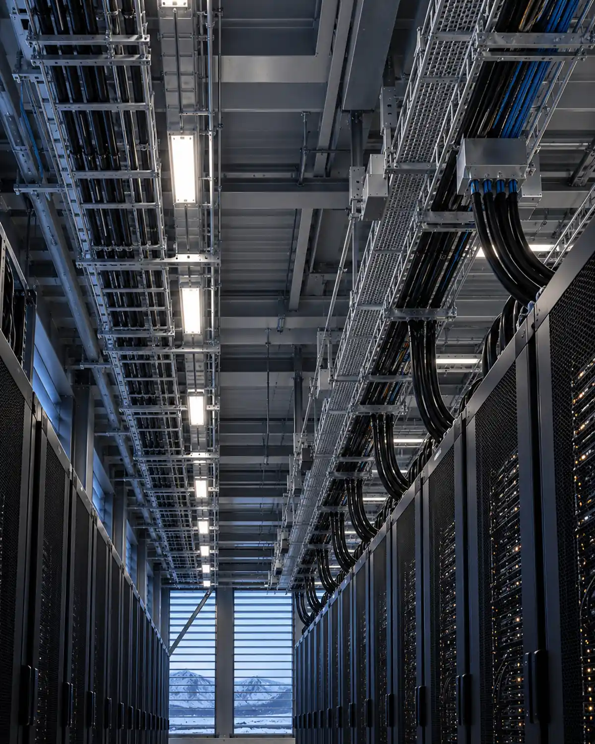 Cable trays above the cold aisle in Hall A