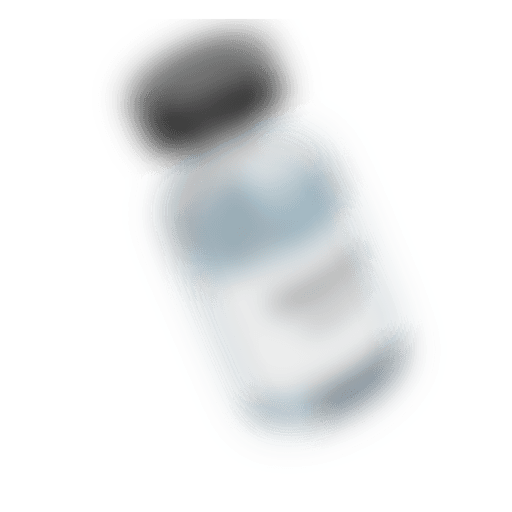 Upright medication vial with a black lid, slightly blurred, set against a simple background.