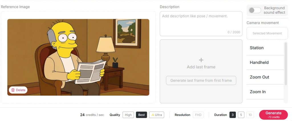 A Simpsons-style cartoon of an elderly man, image to video.