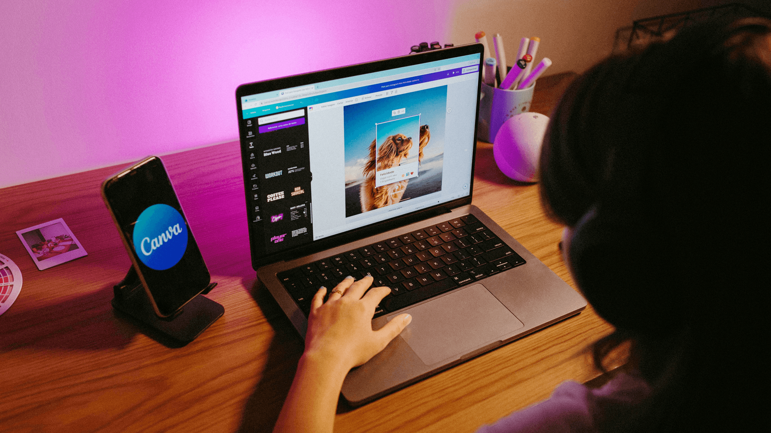 Woman using canva app on multiple devices - How Long Does A Document Review Take