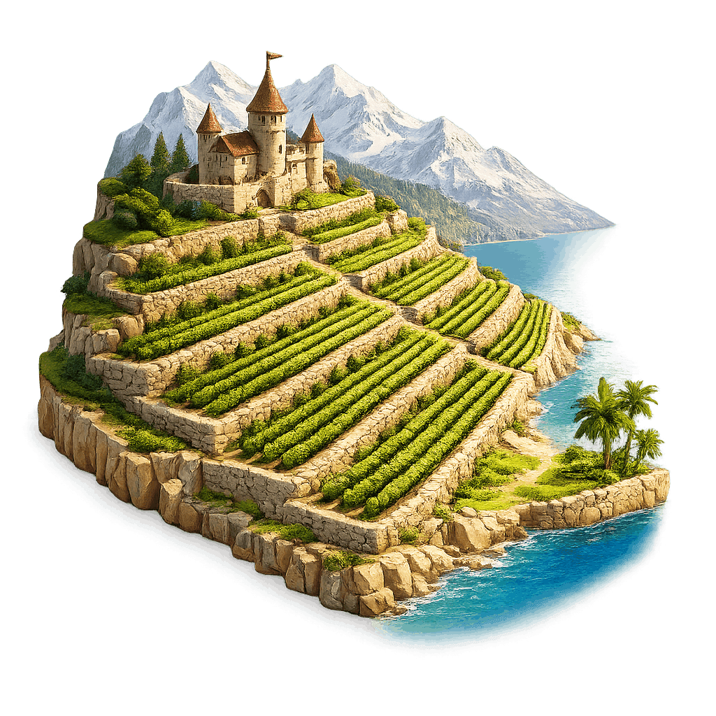 Artistic illustration of the Vaud wine region.