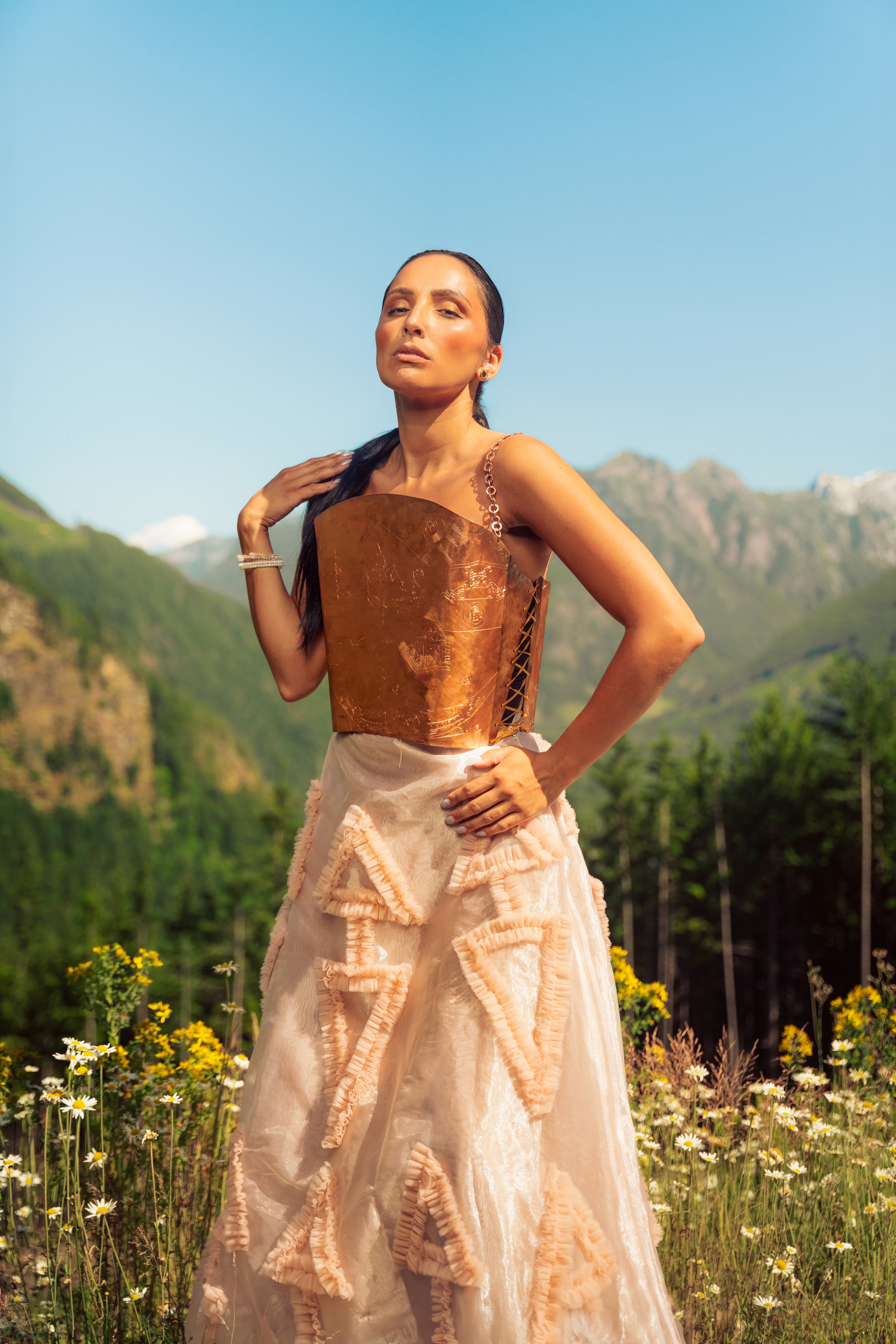 Female fashion model in traditional dress