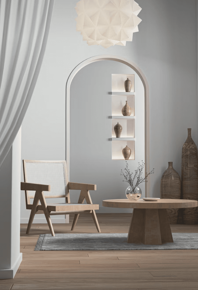 Une chaise, une table et un miroir design