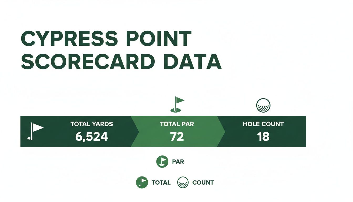 Cypress Point golf scorecard data showing total yards, par, and hole count.