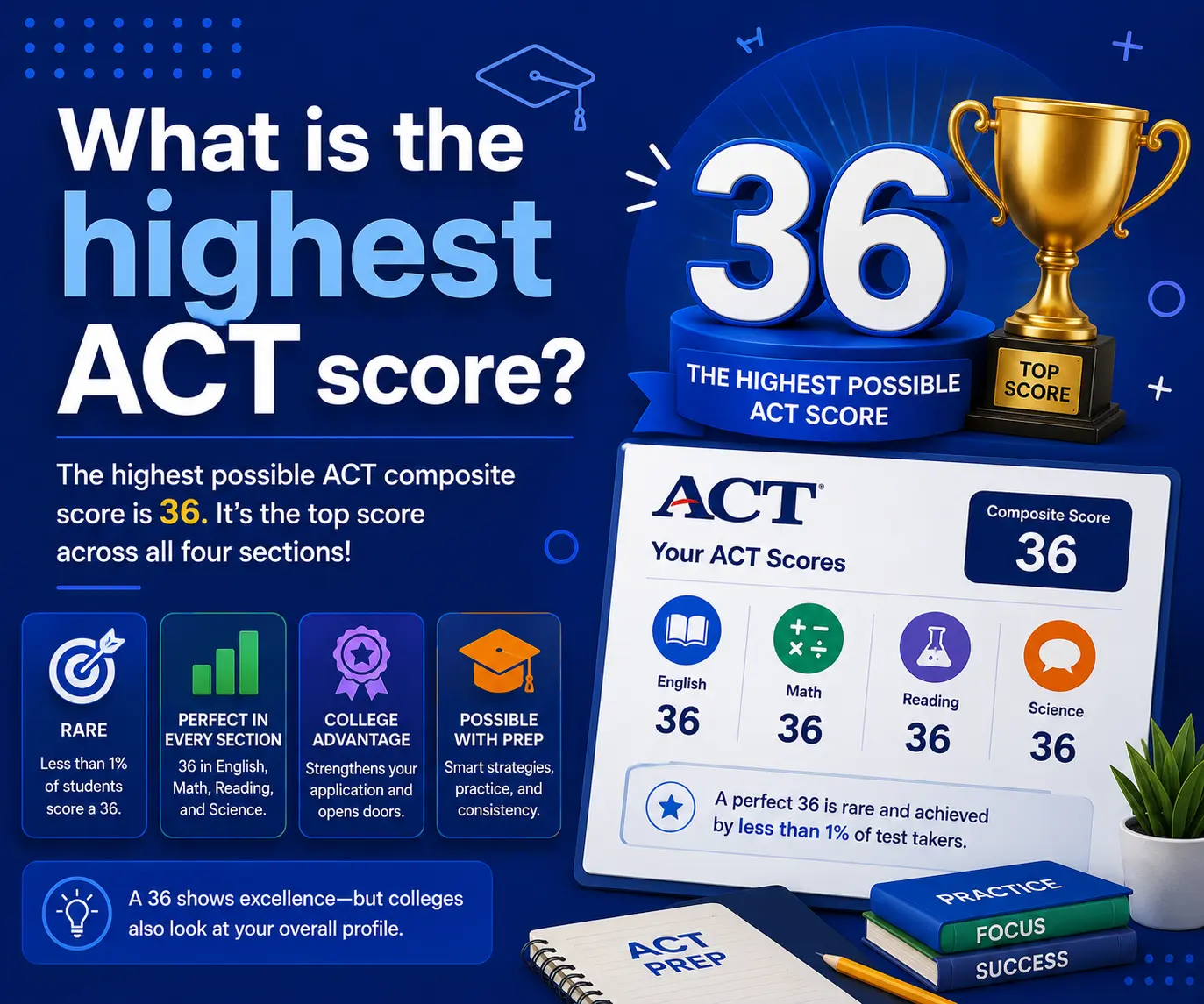 The highest ACT score is 36.