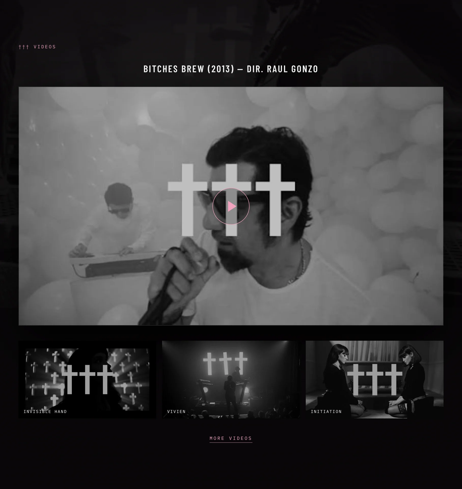 Crosses film archive with a featured music video and three thumbnails