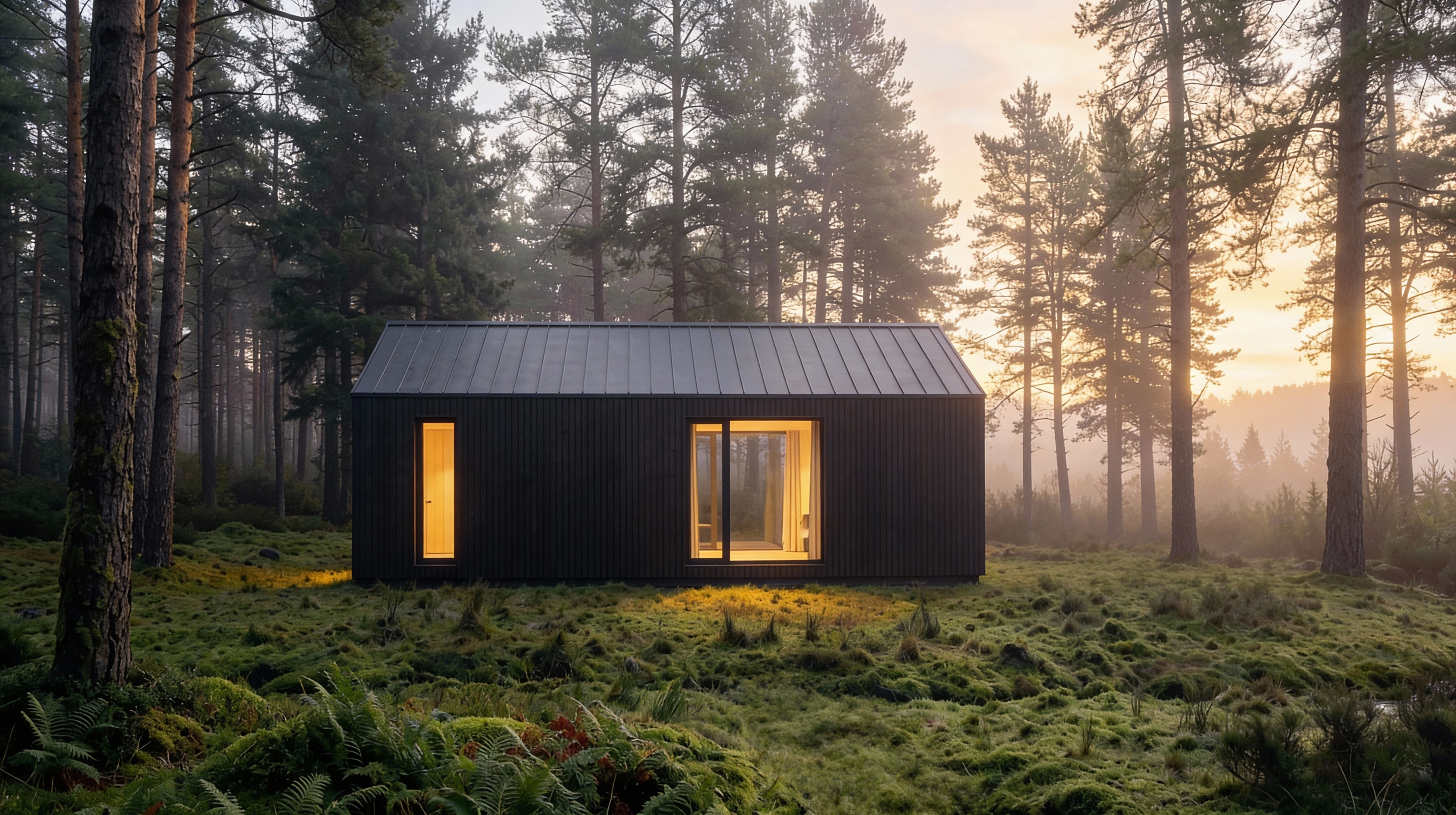 Degintos medienos Skandinaviškas namas miške