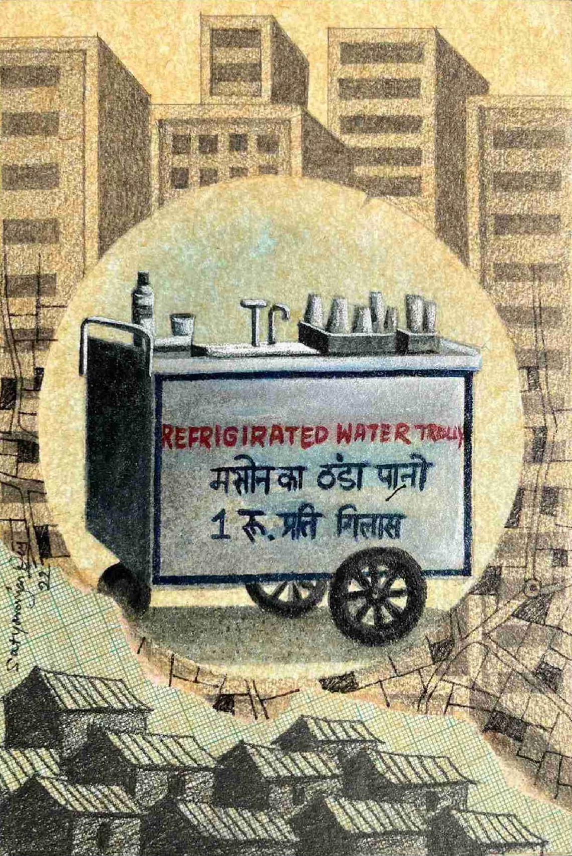 herd of sheep on road painting