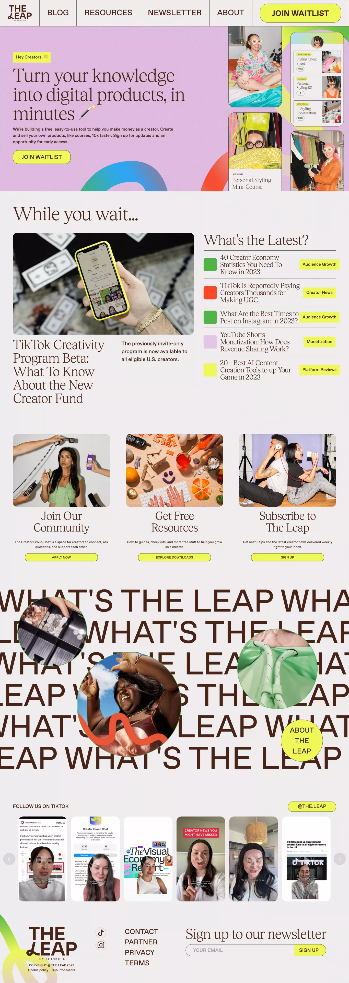 The Leap landing page screenshot showcasing Tech and Education design