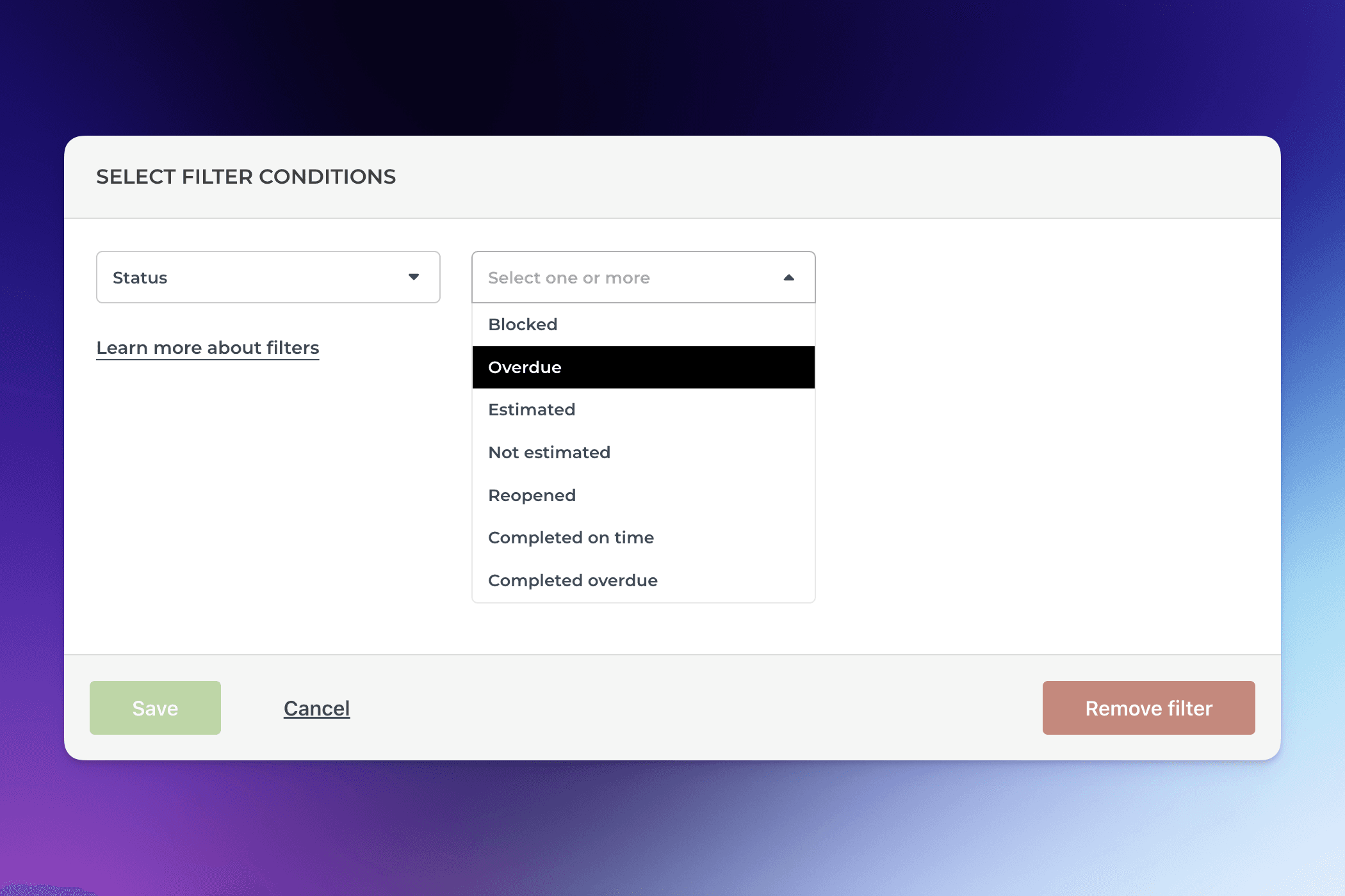 Select status filter