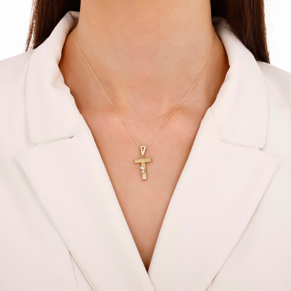 Assos Pırlanta 14 Ayar Altın T Harfi Kolye Ucu Şık Tasarım