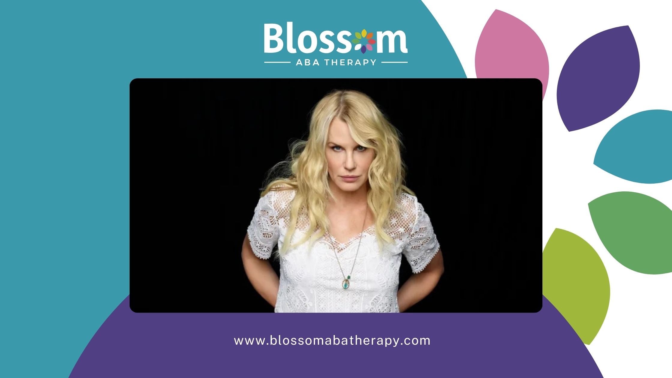 Daryl Hannah, diagnosed with autism, wearing lace top while posing confidently in Virginia.