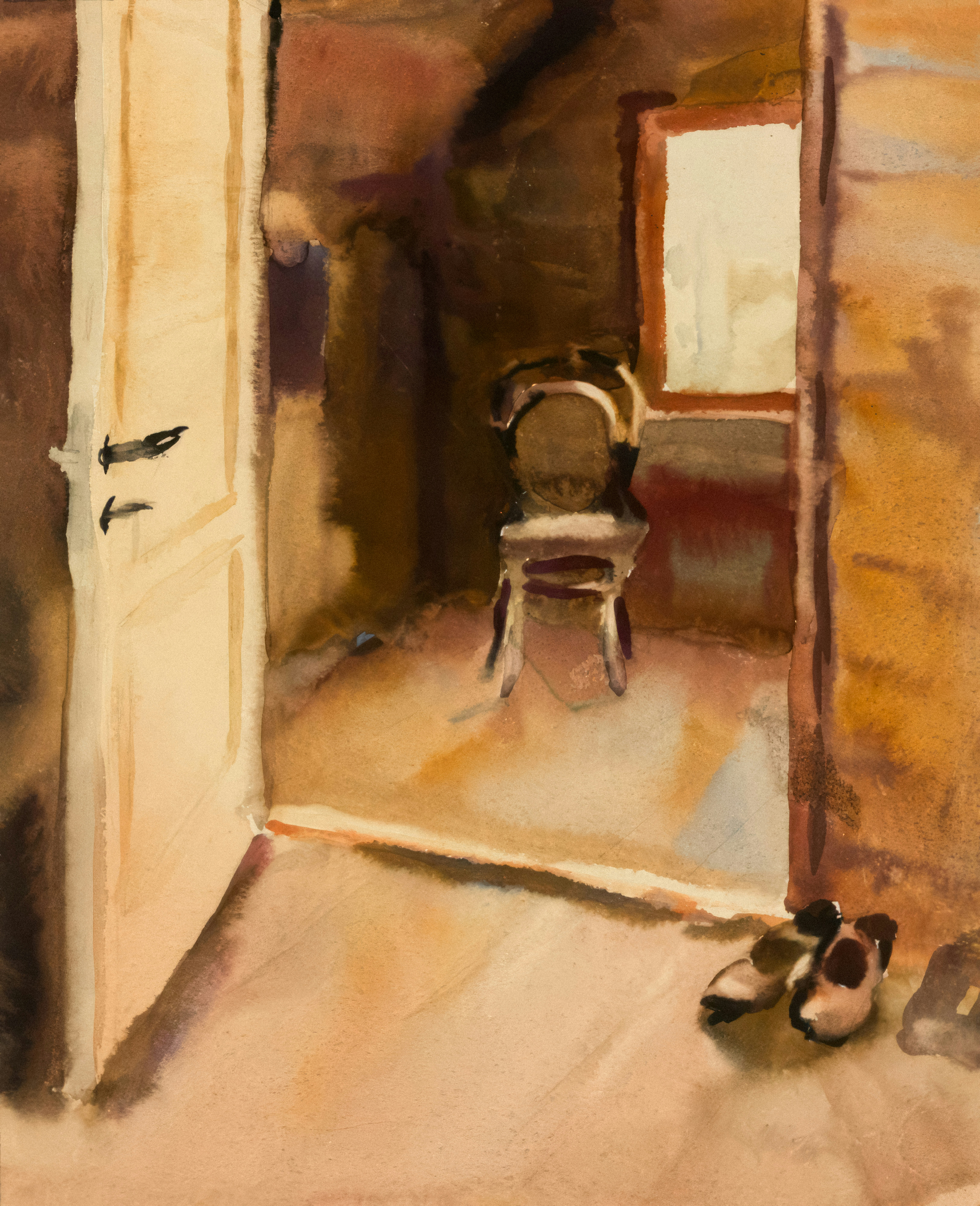 a painting of a chair in a room