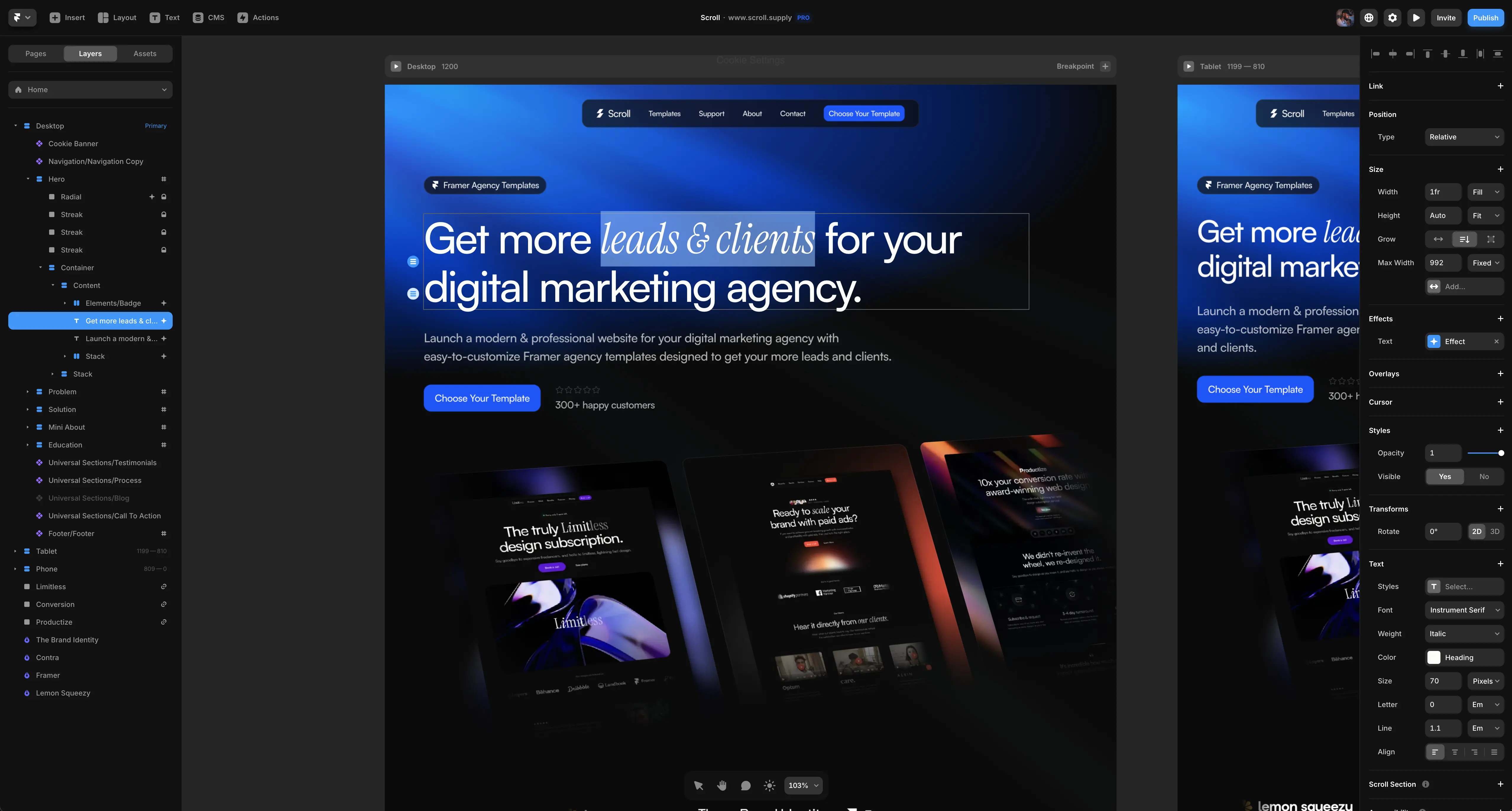 A screenshot of a Framer website