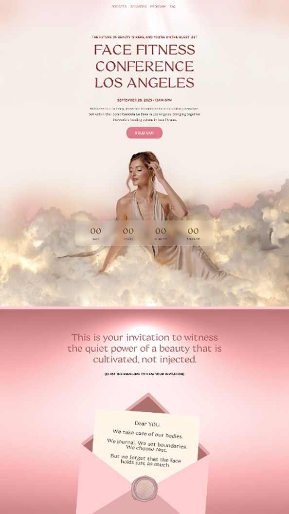 Kajabi sales page design for Valeriia Veksler's Face Fitness Conference in Los Angeles