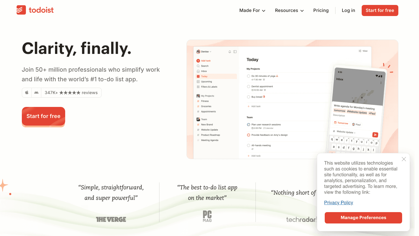 Todoist task manager website
