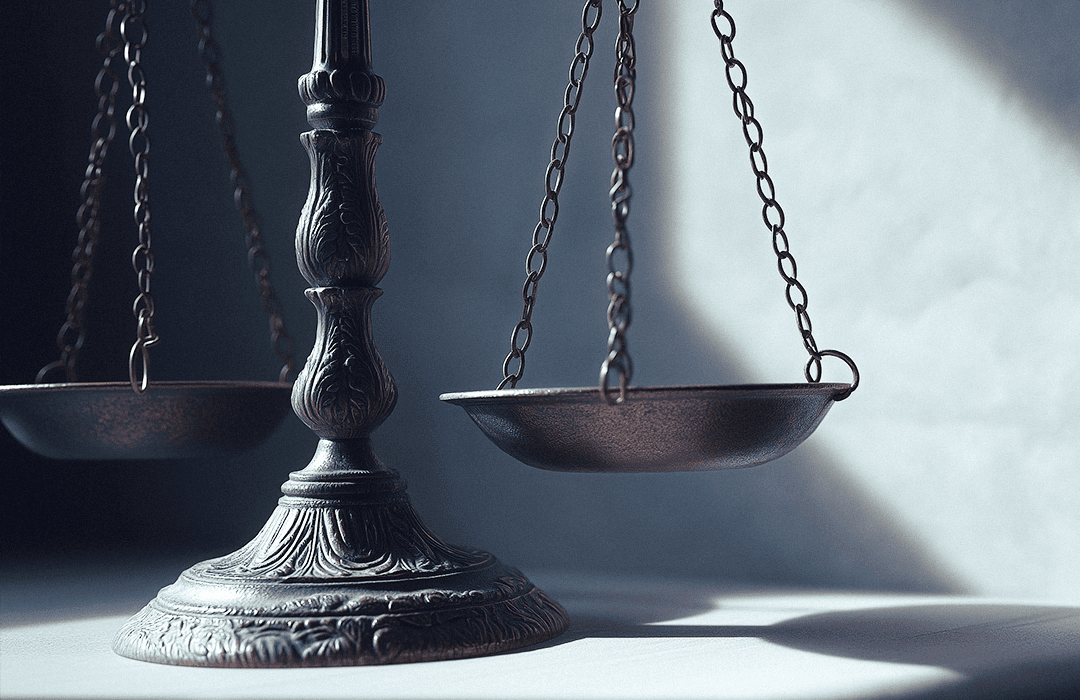 Balança da justiça pesando as decisões do escritório para reduzir o COI jurídico e o impacto financeiro da inércia