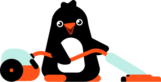 Illustration of Pinguin vacuuming the floor - Pingui Clean