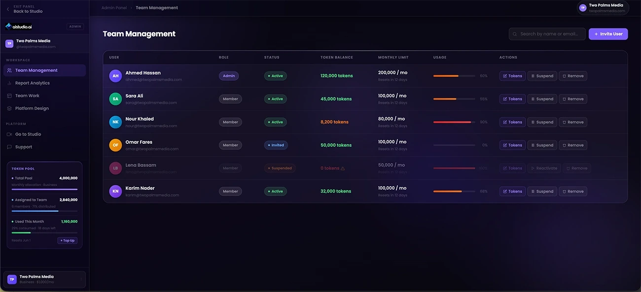 Team management UI