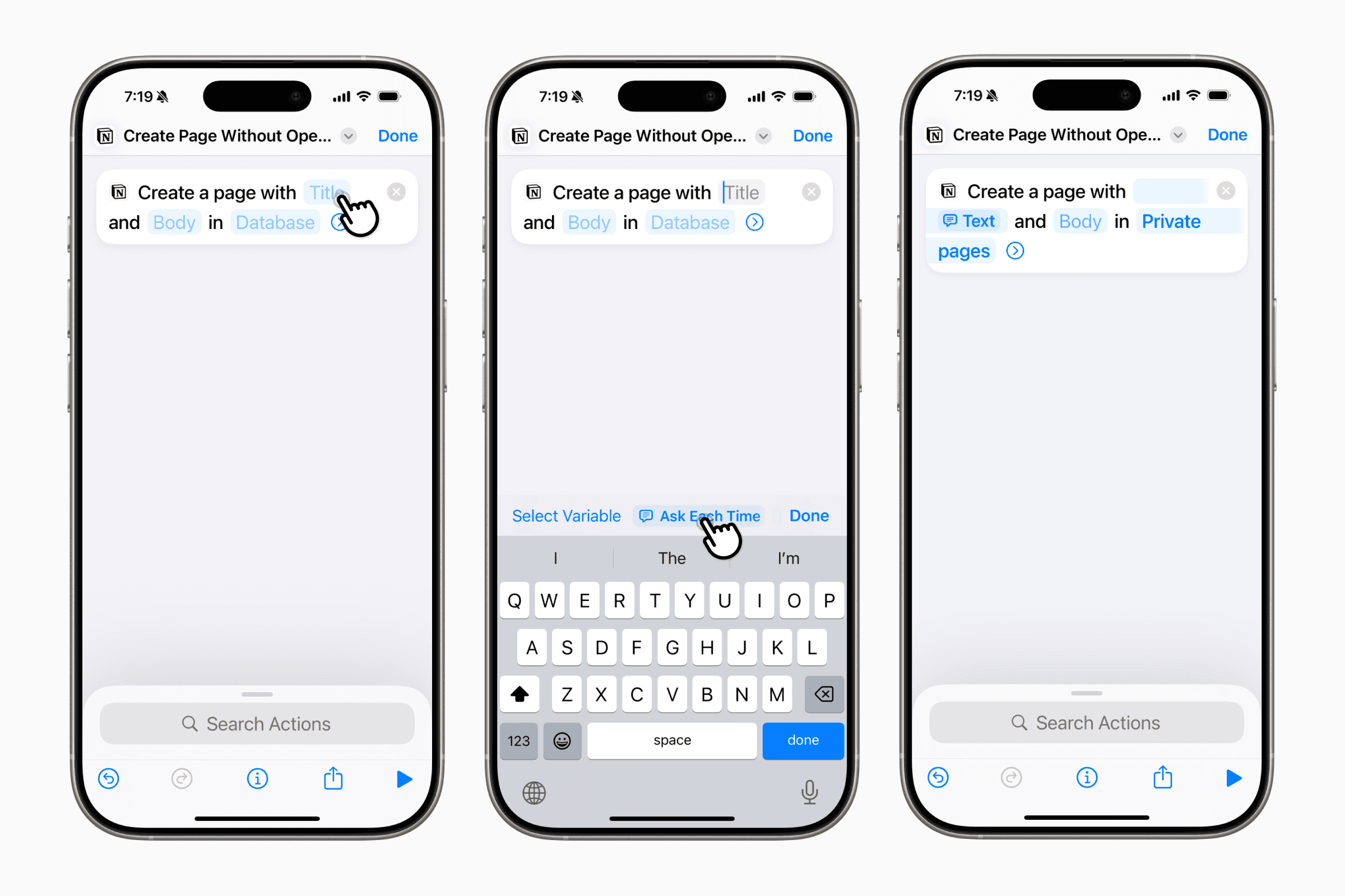 Notion actions in Shortcuts