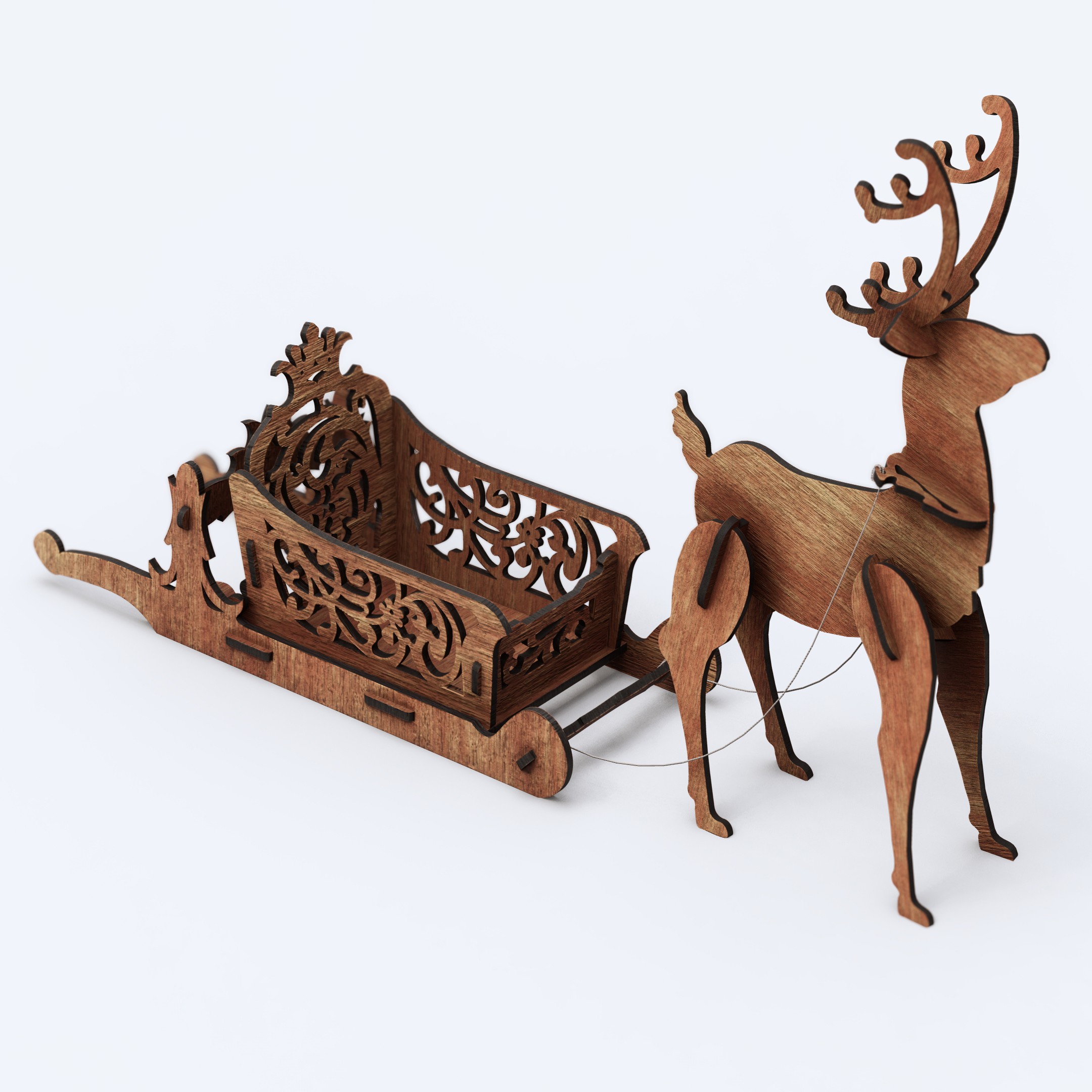 Christmas Deer And Sled Laser Cut Wood Decor