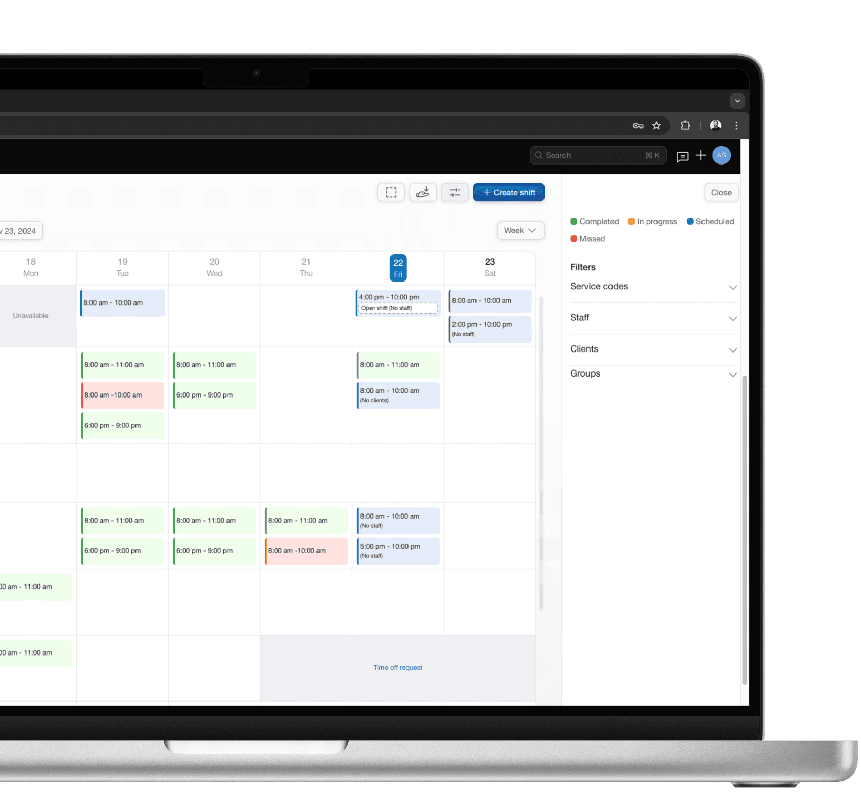 Giv’s scheduling software.