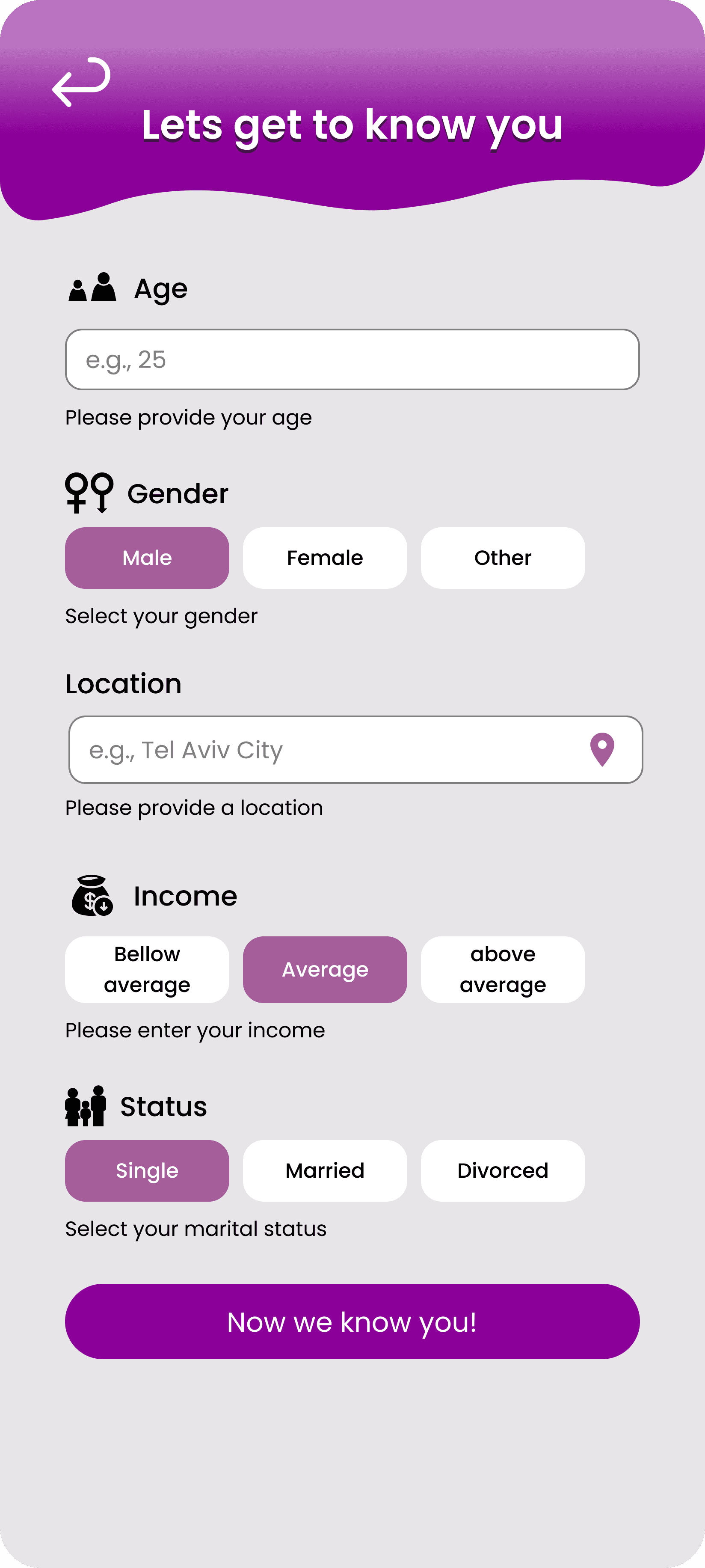 Demographics screen