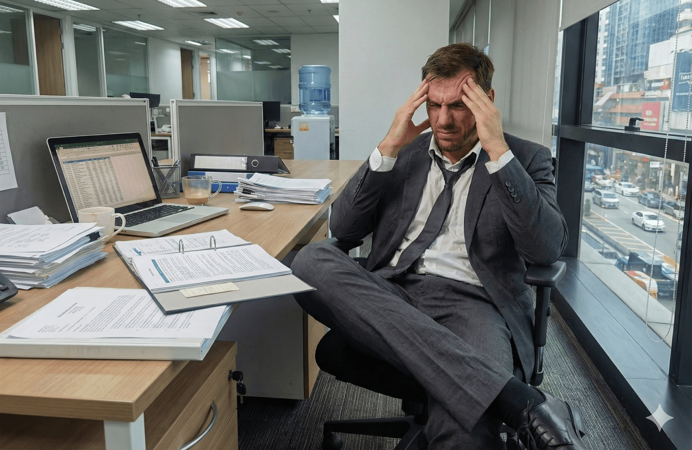 man looking stressed at work
