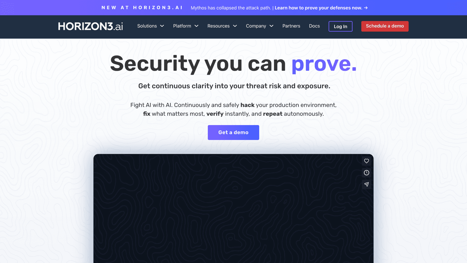 Horizon3.ai homepage with the headline Security you can prove