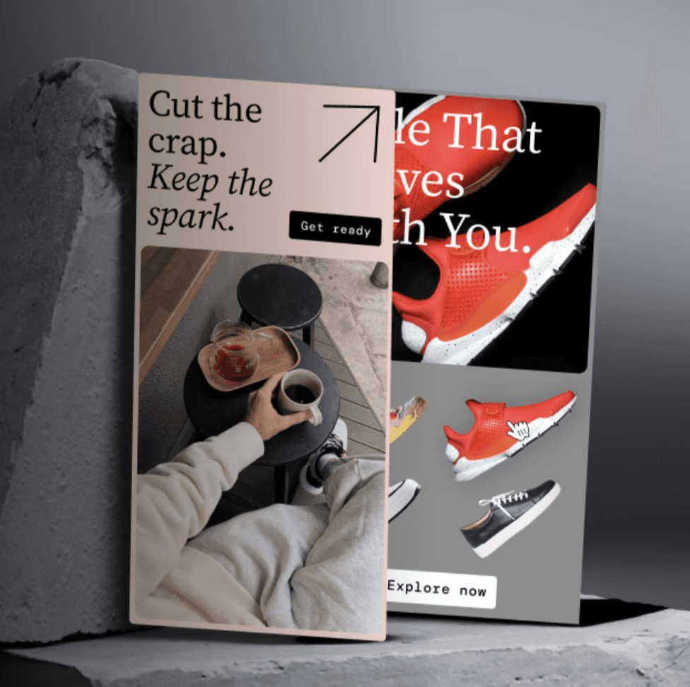 Two vertical ads standing infront of a rock