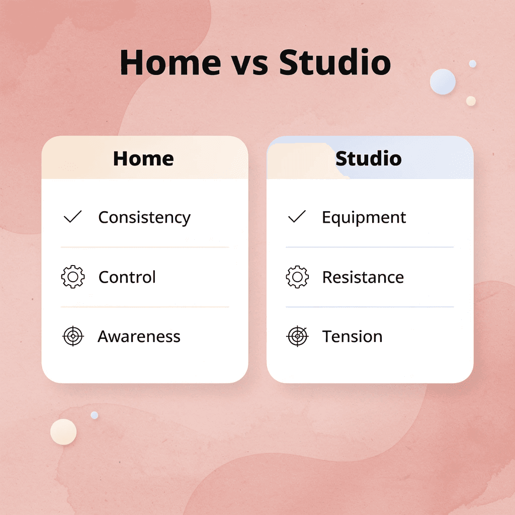 Comparison chart of home versus studio Lagree benefits - Can You Do Lagree at Home 