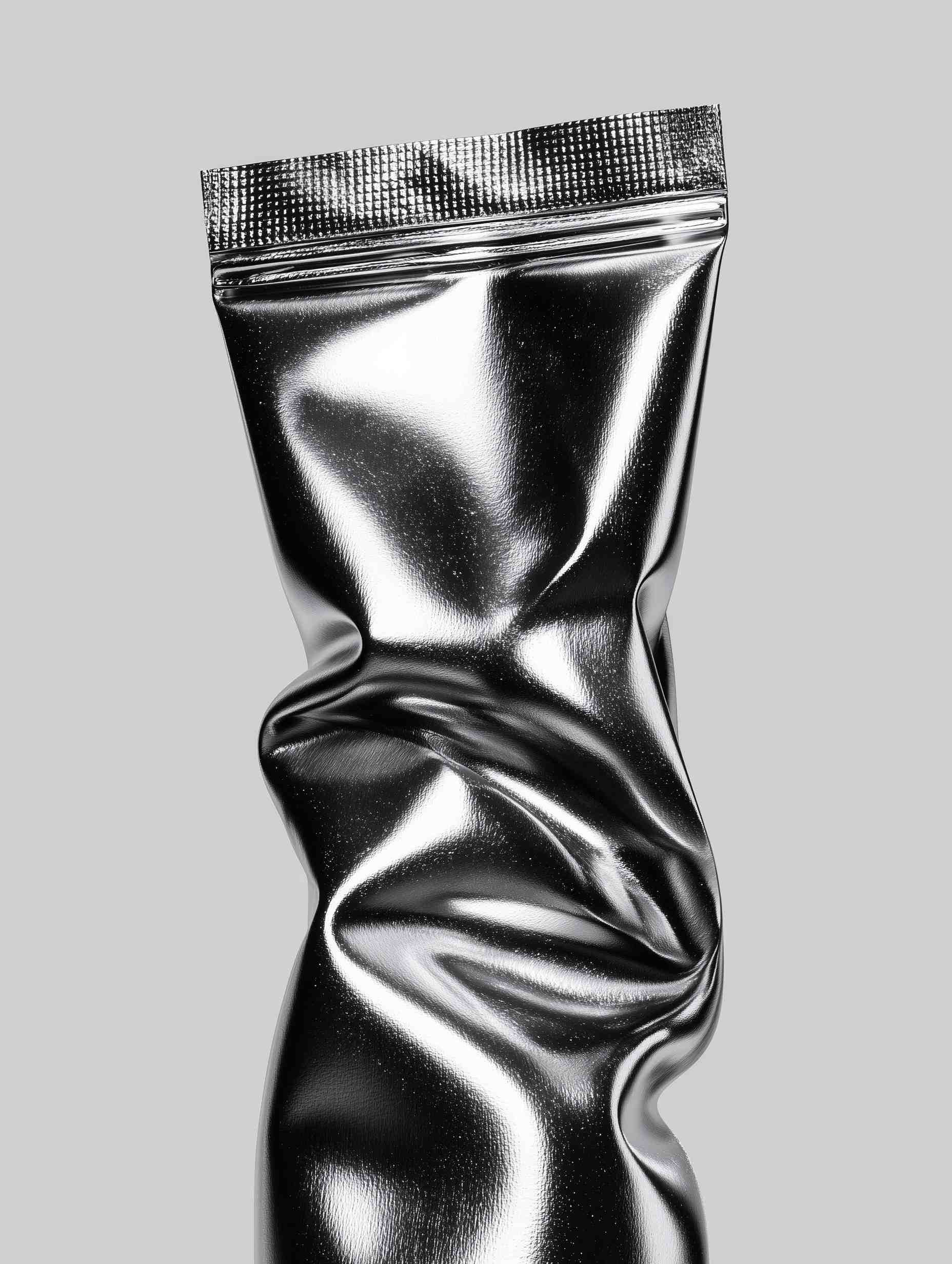 Twisted silver metallic gel product on neutral background