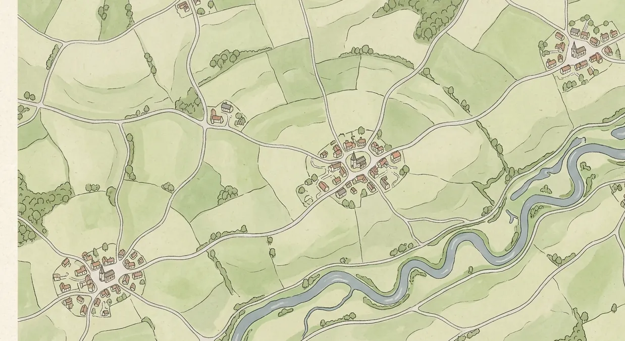 Illustrated map of the Five Valleys countryside