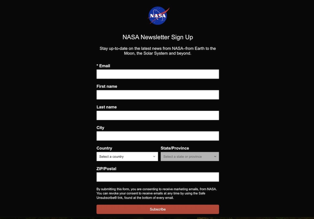 NASA email signup