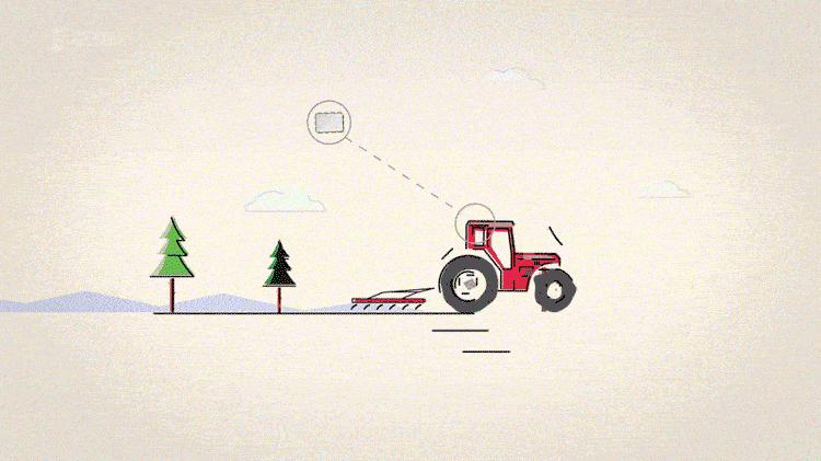 animated illustration of a farm engine moving and trees growing around it