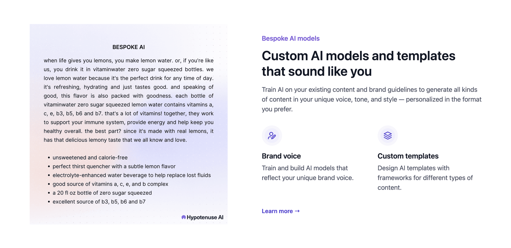 Custom AI brand voice feature on Hypotenuse AI website