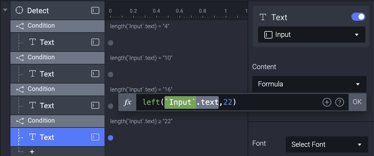 Photo of the left() formula extracting the 22nd character from the "Input" text layer.