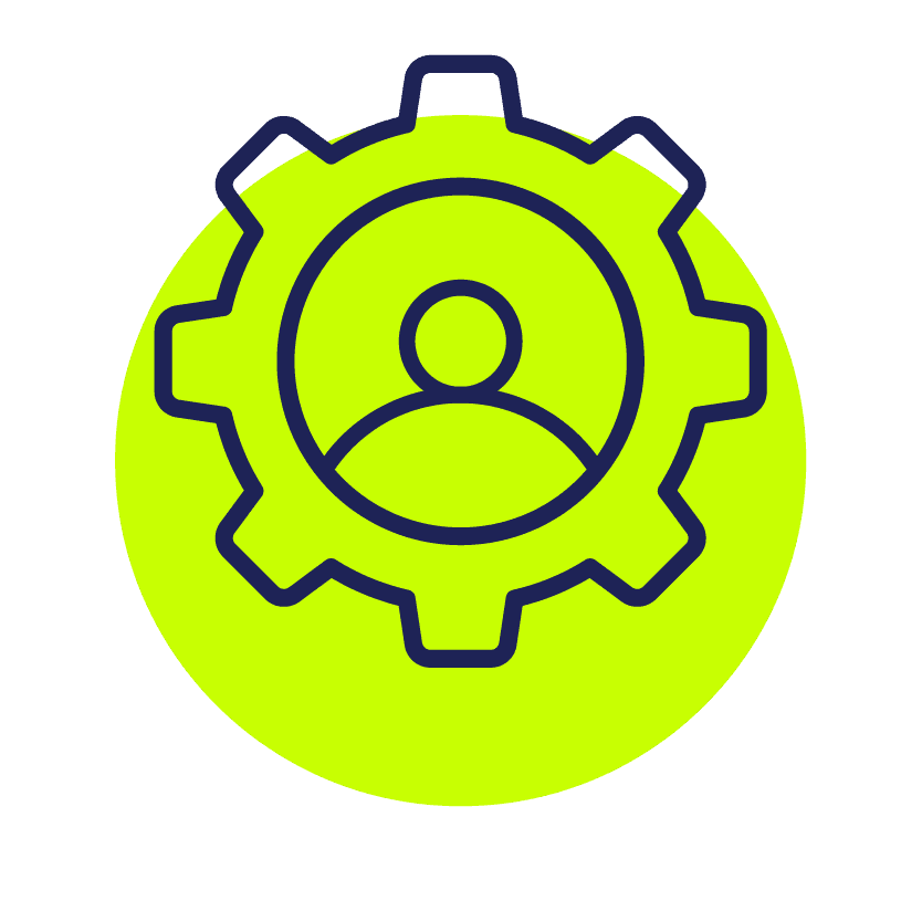 Icon of a cog wheel with a person at the centre