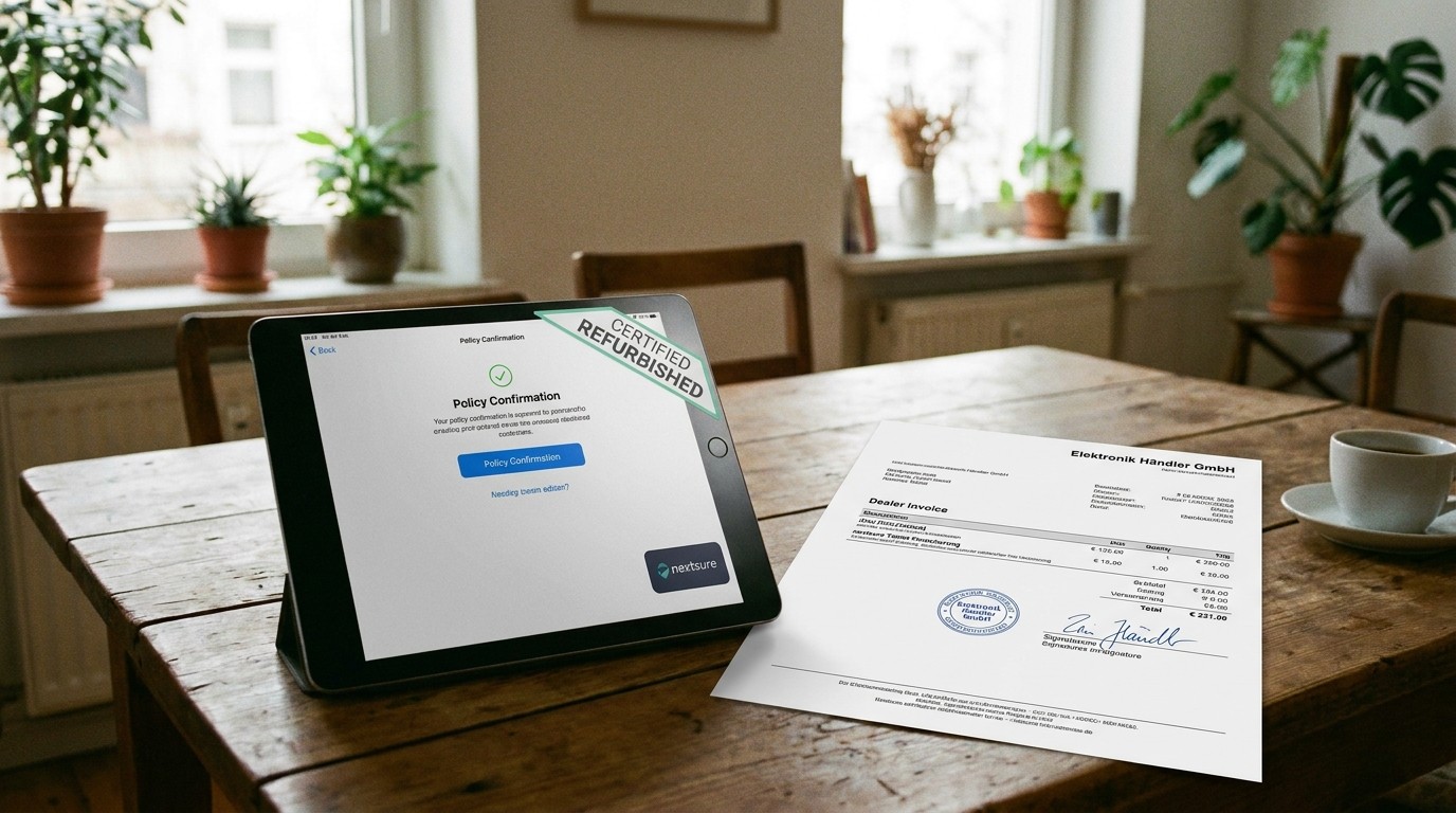 Refurbished iPad mit Originalverpackung auf Schreibtisch