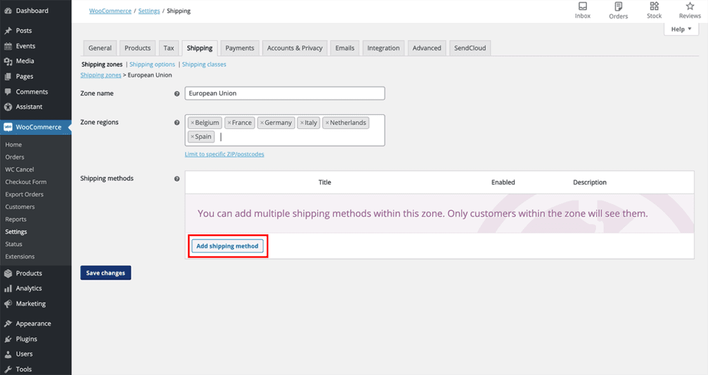 Woocommerce add shipping method