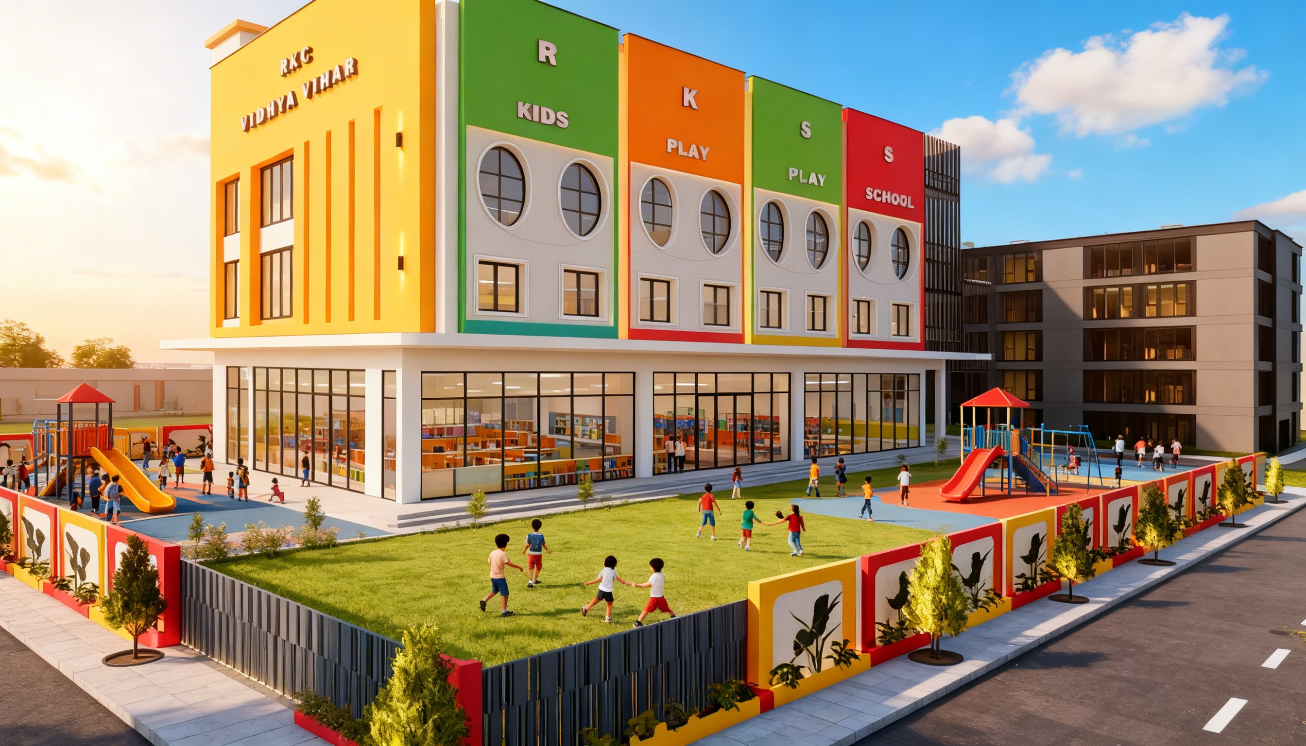 Three children jumping in burlap sacks during a race.