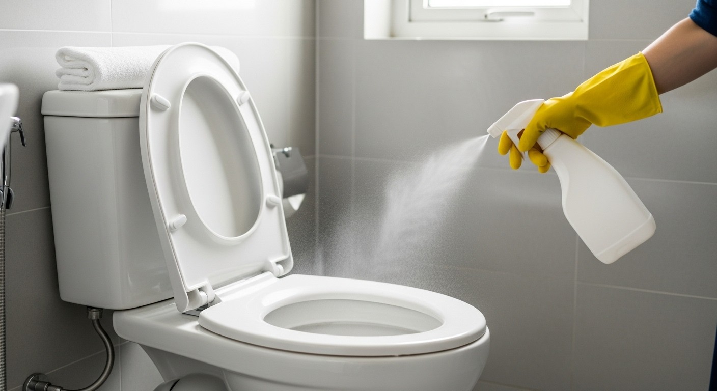person holding yellow plastic spray bottle