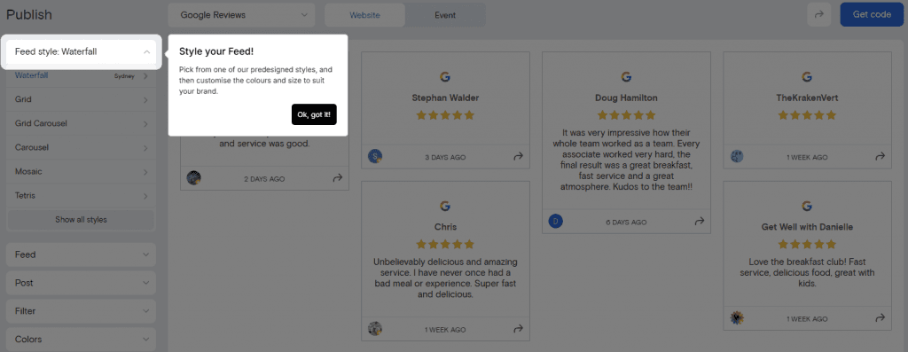 Select layout template for feed